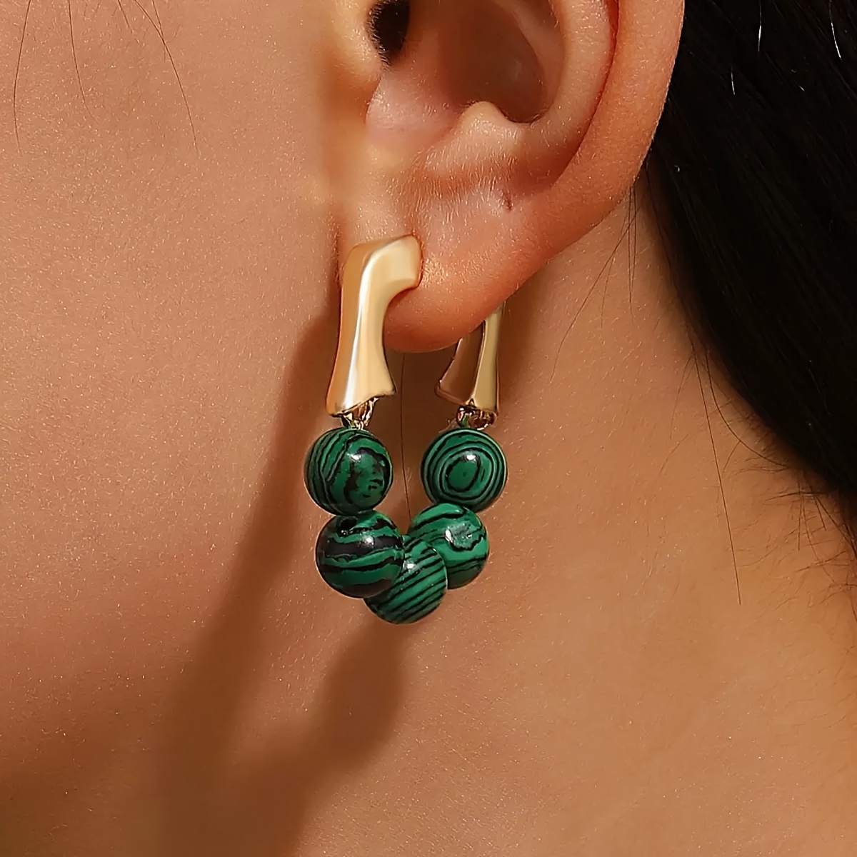 TEMU A Pair Of Vintage-style Green Malachite Earrings, Unique And Elegant, Make For Women