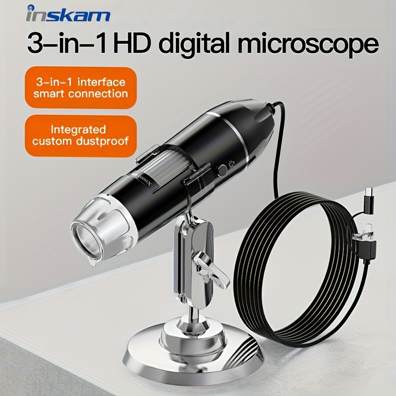 Cámara de Microscopio Digital de Píxeles 1600X 200W/30W, Aumento, 3-en-1/USB, para Observación de Insectos, Plantas, Pruebas Industriales, Detección de Placas de Circuito y Pruebas de Tejidos