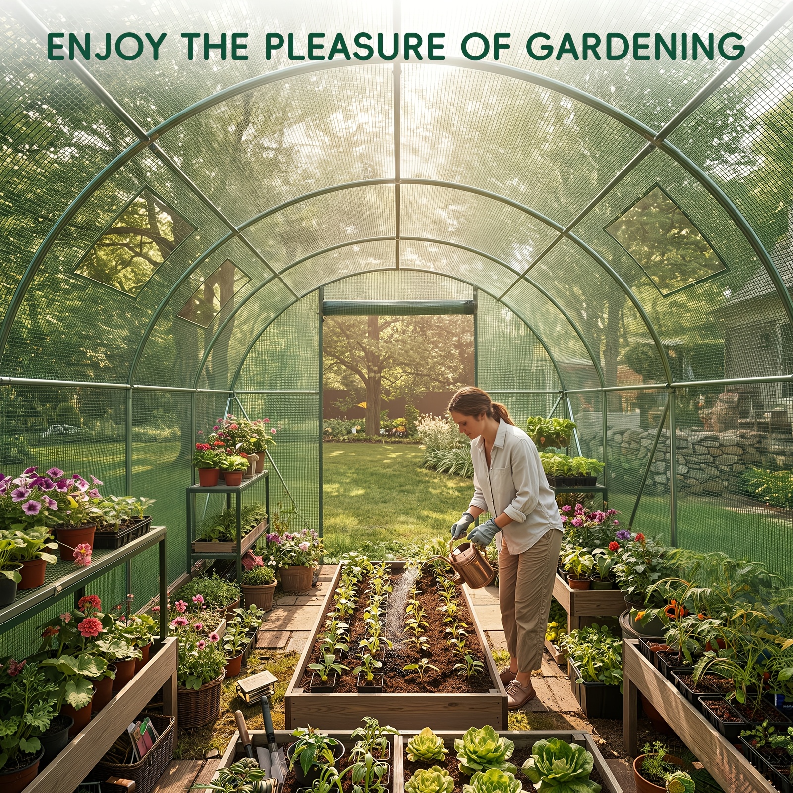 Image of 1pc/arched Tunnel Greenhouse , 300 X 200 X 200cm With Rolling Shutter Zipper Door And Ventilation Window, Outdoor Plant Shed, Suitable For And Vegetable Planting, Flower Seedling Cultivation