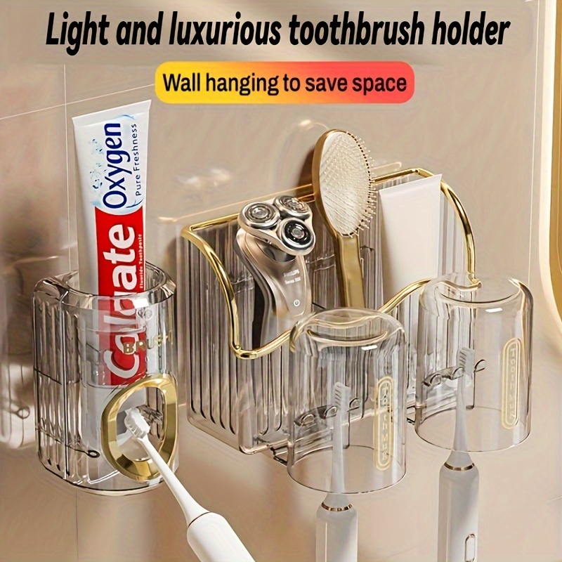 

Space-saving Wall-mounted Toothbrush & Cup Holder With Built-in Toothpaste Dispenser - 2/3 Slot Bathroom Organizer For Brushes, Cups & More Toothbrush Holder