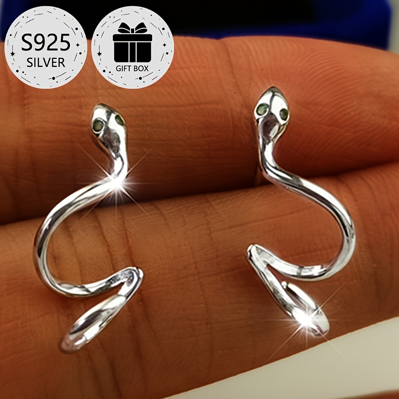 2pcs 925 Silver Snake Shaped Stud Earrings, 0.8g Total Weight, Perfect Gift