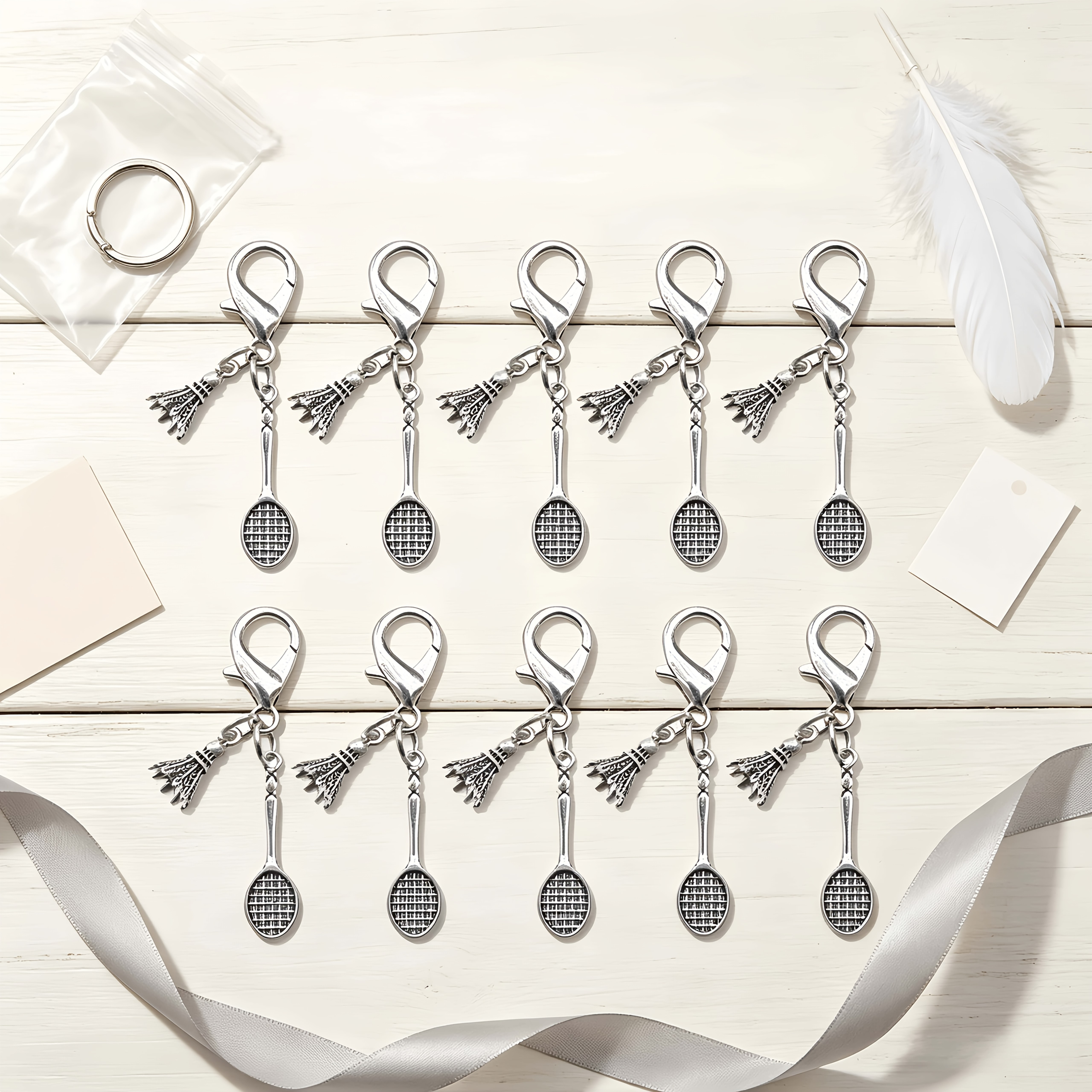 TEMU 10pcs Badminton And Racket Keychain Pendant, Suitable For Badminton Friendship Tournament Activities, Sports Theme Party Favors, Decorating Car
