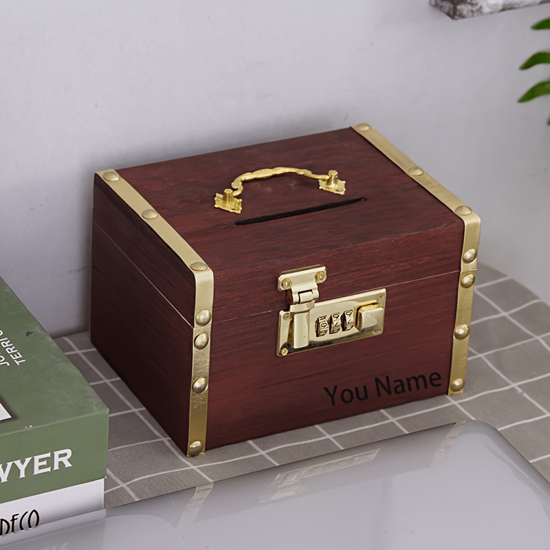 TEMU Nueva alcancía de moda y novedosa, alcancía de madera vintage, personalizable con logo , un regalo para del y la gestión financiera