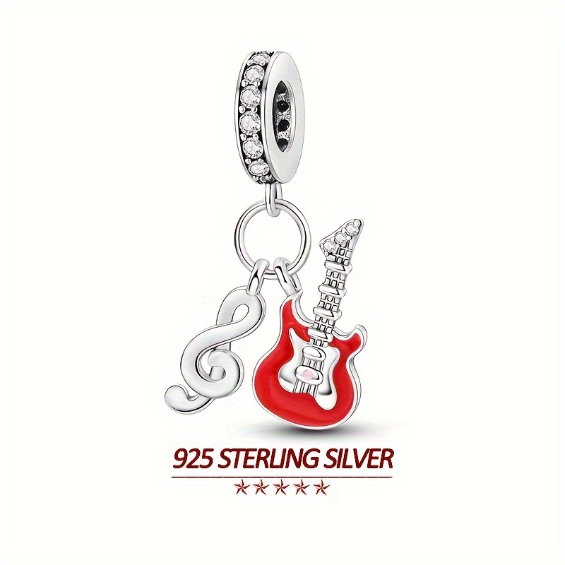 

Original 925 Sterling Silver High Quality Pendant Charm For Women Fits Original Brand Bracelet Guitar Notes Shine Zirconia Jewelry Gifts For Women