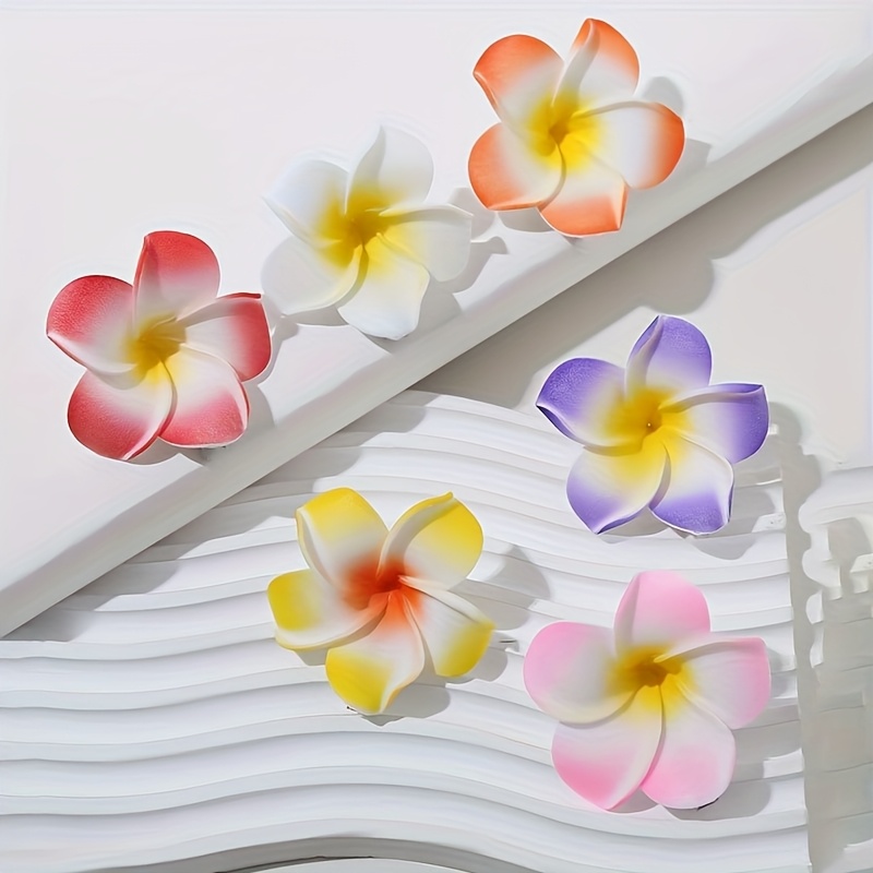 6pcs/4pcs Women's Plumeria Hair Clips Cute Beach Vacation Floral Accessories