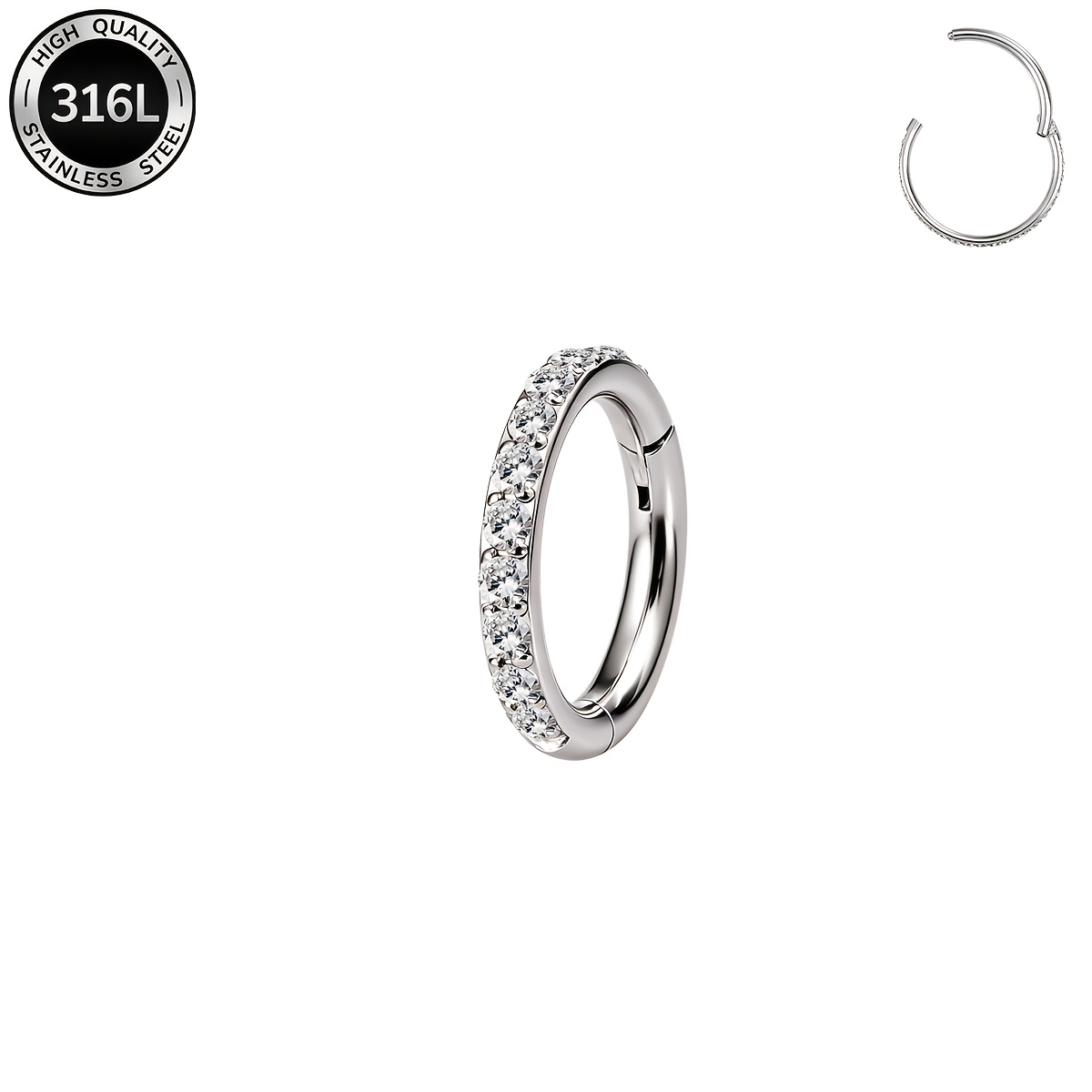 TEMU 1pc Hinged Earring Hoop 16g 316l Stainless Steel With Cartilage Earrings Clear Cz Tragus Helix Earrings Cartilage Earring Septum Nose Ring Hoop
