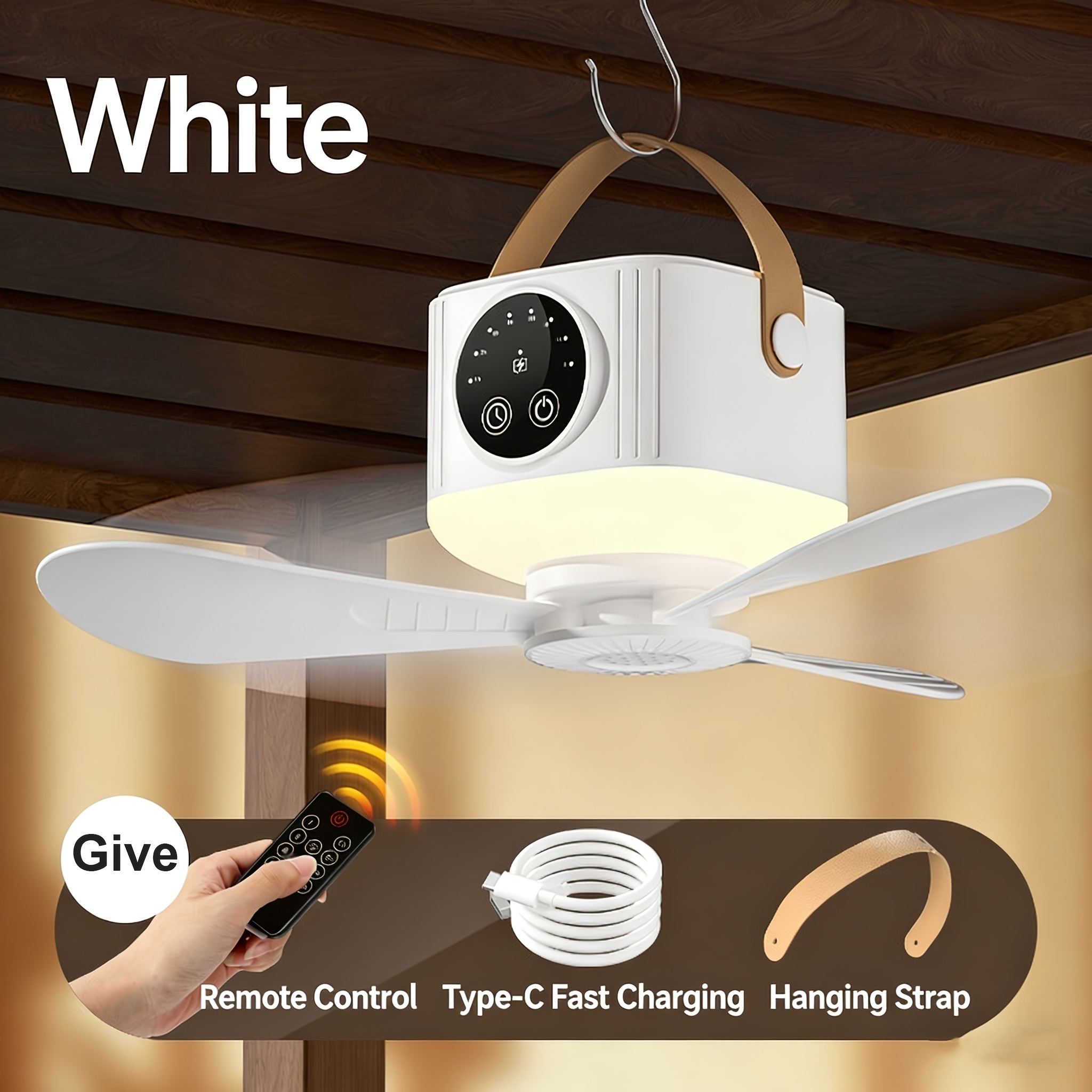 tragbarer deckenventilator mit licht fernbedienung, usb-wiederaufladbarer campingventilator, 9,25 kabelloser zeltventilator mit 4 geschwindigkeiten, timer, batteriebetriebener deckenventilator für wohnmobil, lkw, dachzelt, reisen, camping