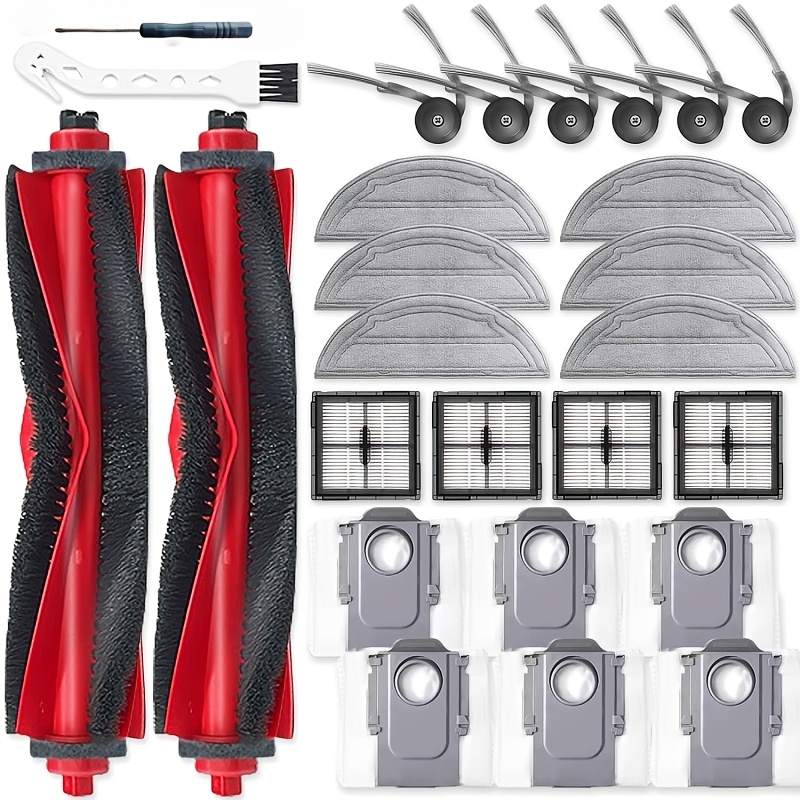 26pcs replacement accessory kit is suitable for   q10 s5 q10 s5 q10 x5 q10 x5 robot vacuum cleaners it   2 main brushes 4 hepa filters 6 mop pads 6 dust bags 6 side brushes and 2 tools