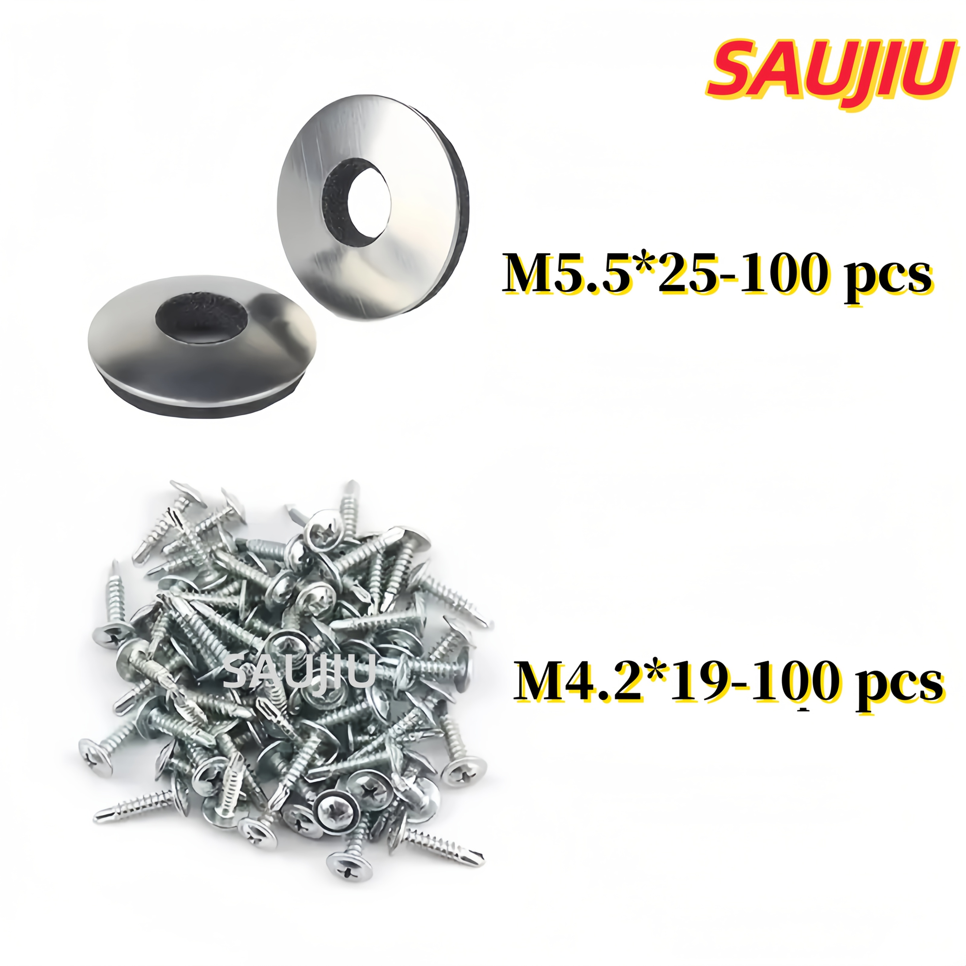 Image of 200pcs Hex Washer Head Self-tapping Sheet Metal Screws & Composite Cushion Washers (100 Screws + 100 Washers), 410 Stainless Steel Anti-rust Fasteners For Appliance, Cabinet & Home Diy, Multiple Sizes