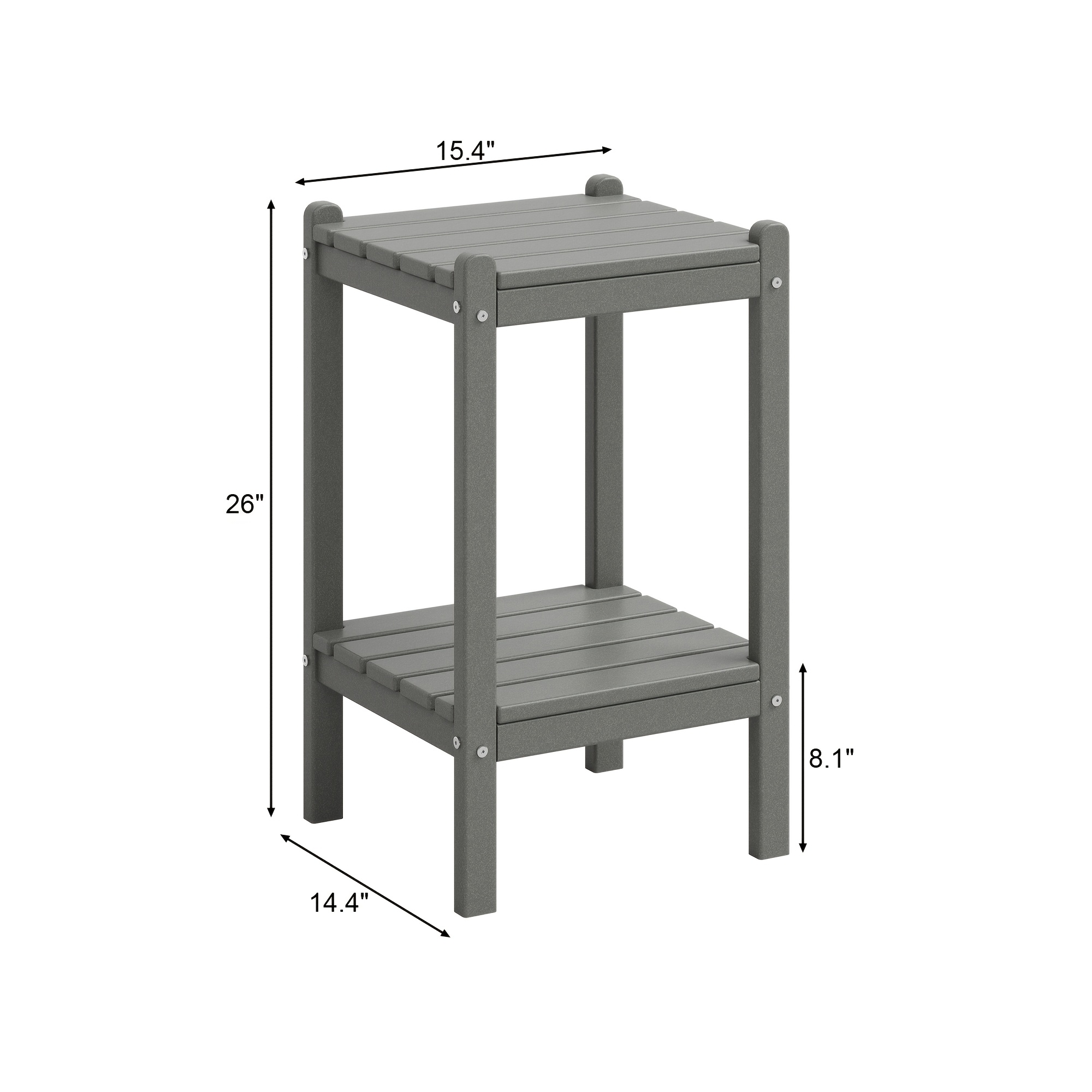 Outdoor HDPE Double-layer High Side Table, Leisure Side Table with Double-Layer Storage Design, Multifunctional Small Coffee Table, for Courtyard, Pool, Terrace And Balcony, Gray