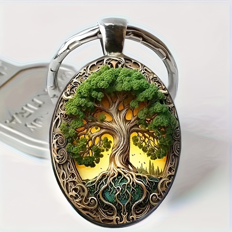 

1pc Tree Of Life Oval Keychain Pendant Fashion Creative Diy Keyring Car Bag Accessory Pendant, Best For Christmas