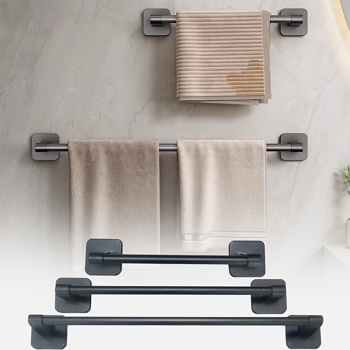 

Easy-install Self-adhesive Towel Bar - , No-drill Storage Rod, 11.8"/15.7"/19.7", In 3 Colors