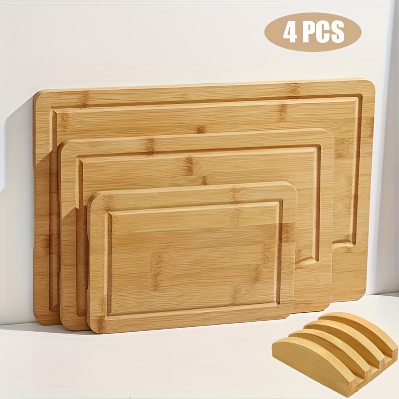 4pcs bamboo cutting board set with holder high   chopping boards for fruits vegetables meats bamboo cutting boards for kitchen details 3