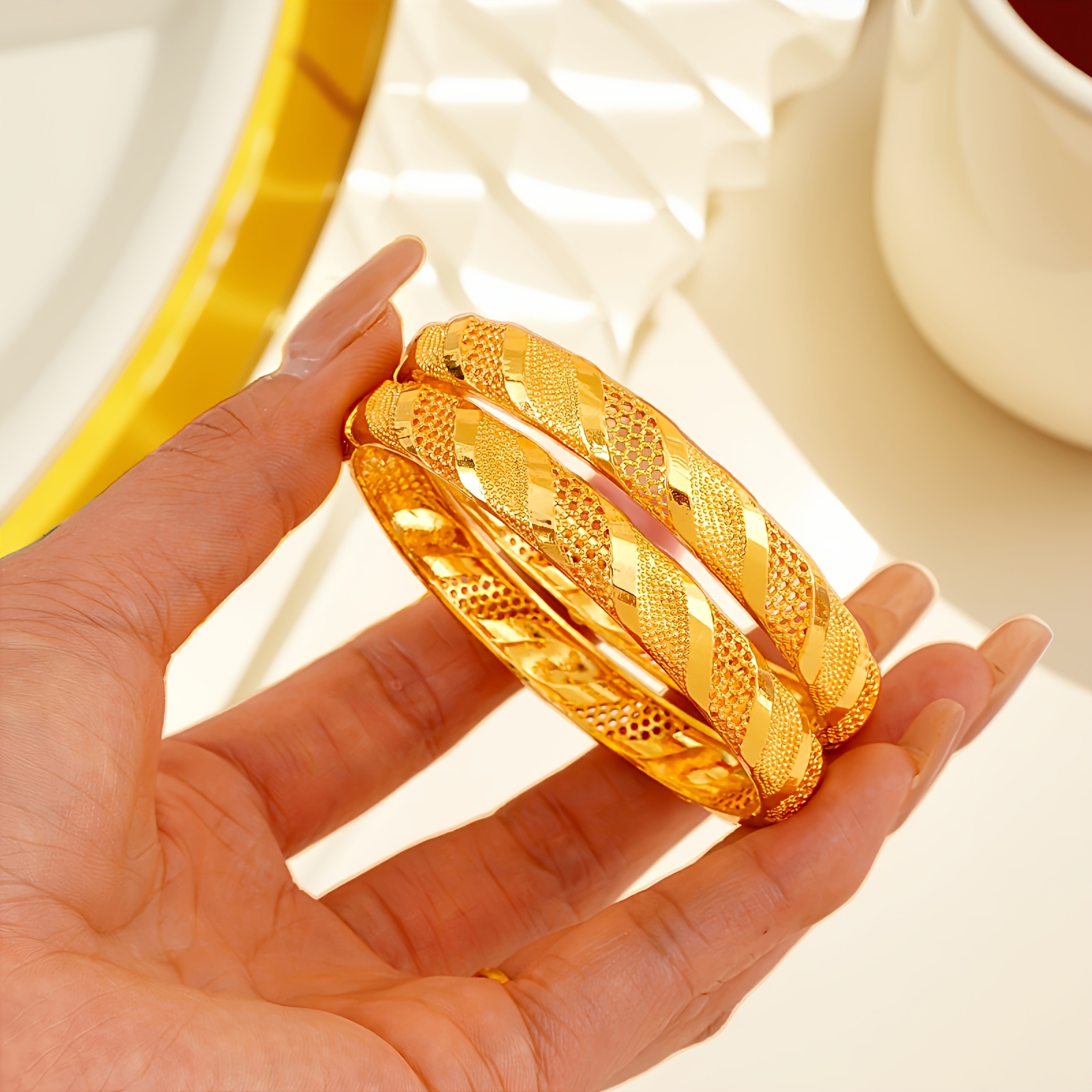 3pcs Golden Plated Openwork Bracelets for Daily Matching