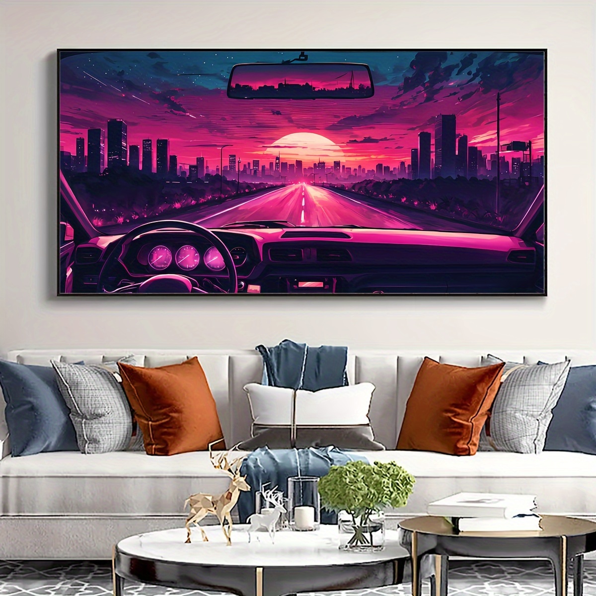 

1pc Unframed Canvas Poster, Modern Art, Cyberpunk Sunset Automotive Wall Art, Ideal Gift For Bedroom Living Room Corridor, Wall Art, Wall Decor, Winter Decor, Room Decoration