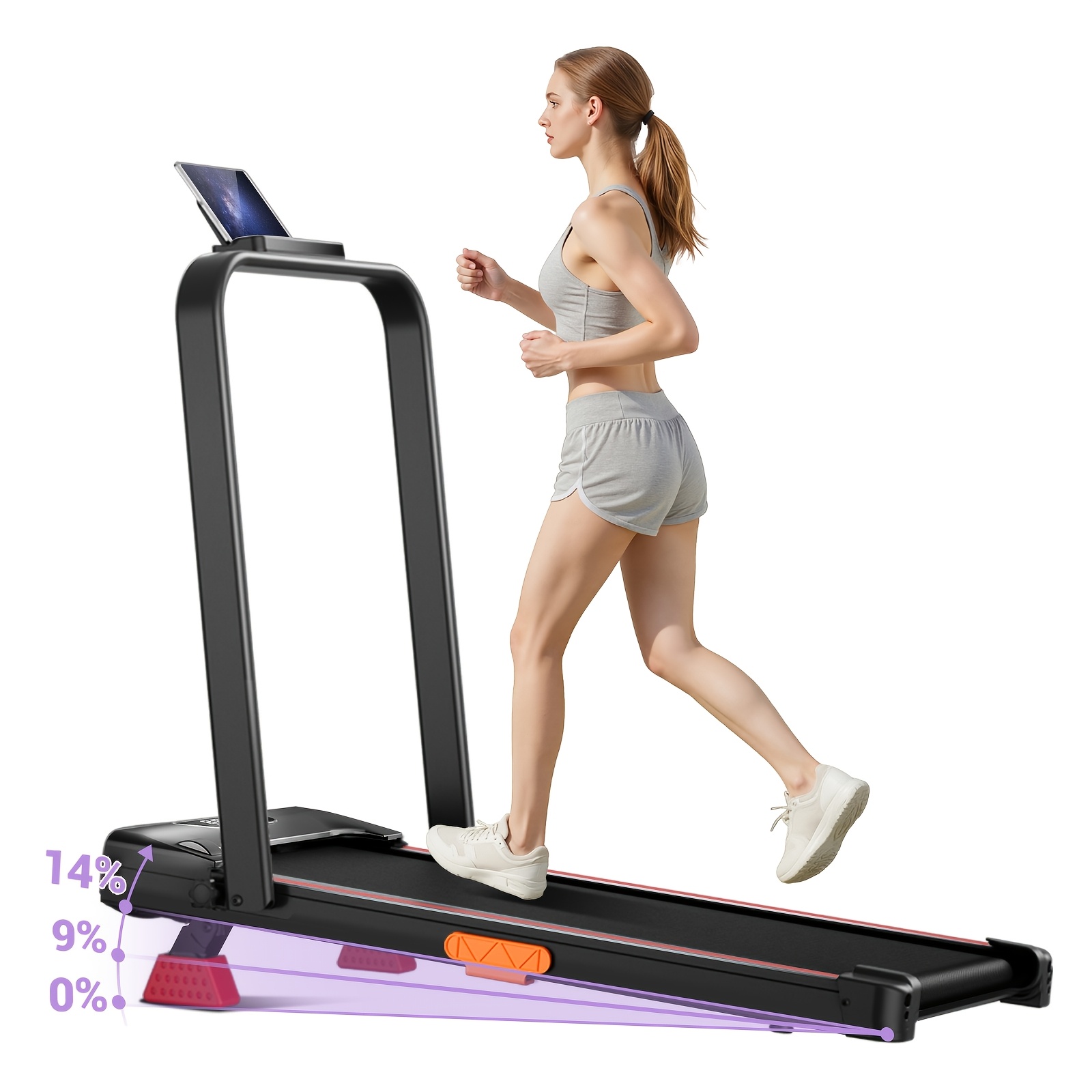 TEMU Tapis roulant pieghevole con inclinazione del 14%, tapis roulant pieghevole 4 in 1 da scrivania per casa e ufficio, motore ,5 HP, tapis roulant