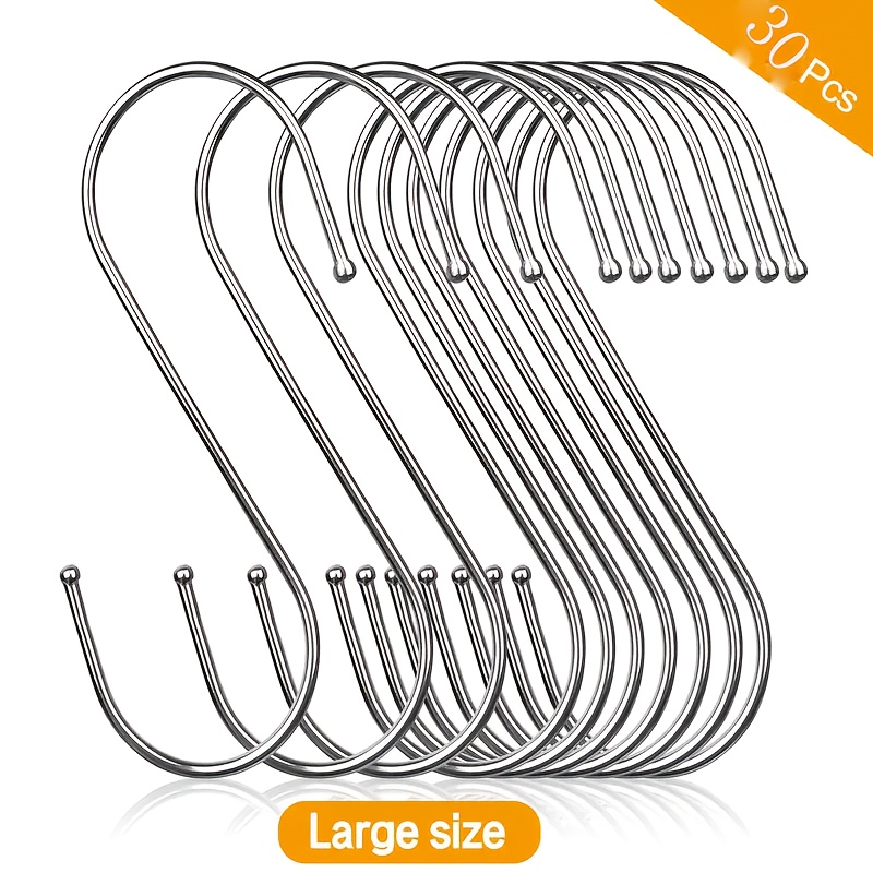 TEMU 30pcs Heavy Duty Extra Large Stainless Steel Hooks - Commercial/residential Use, Rust-proof Curved Design With Secure Hanging Loops - Ideal For