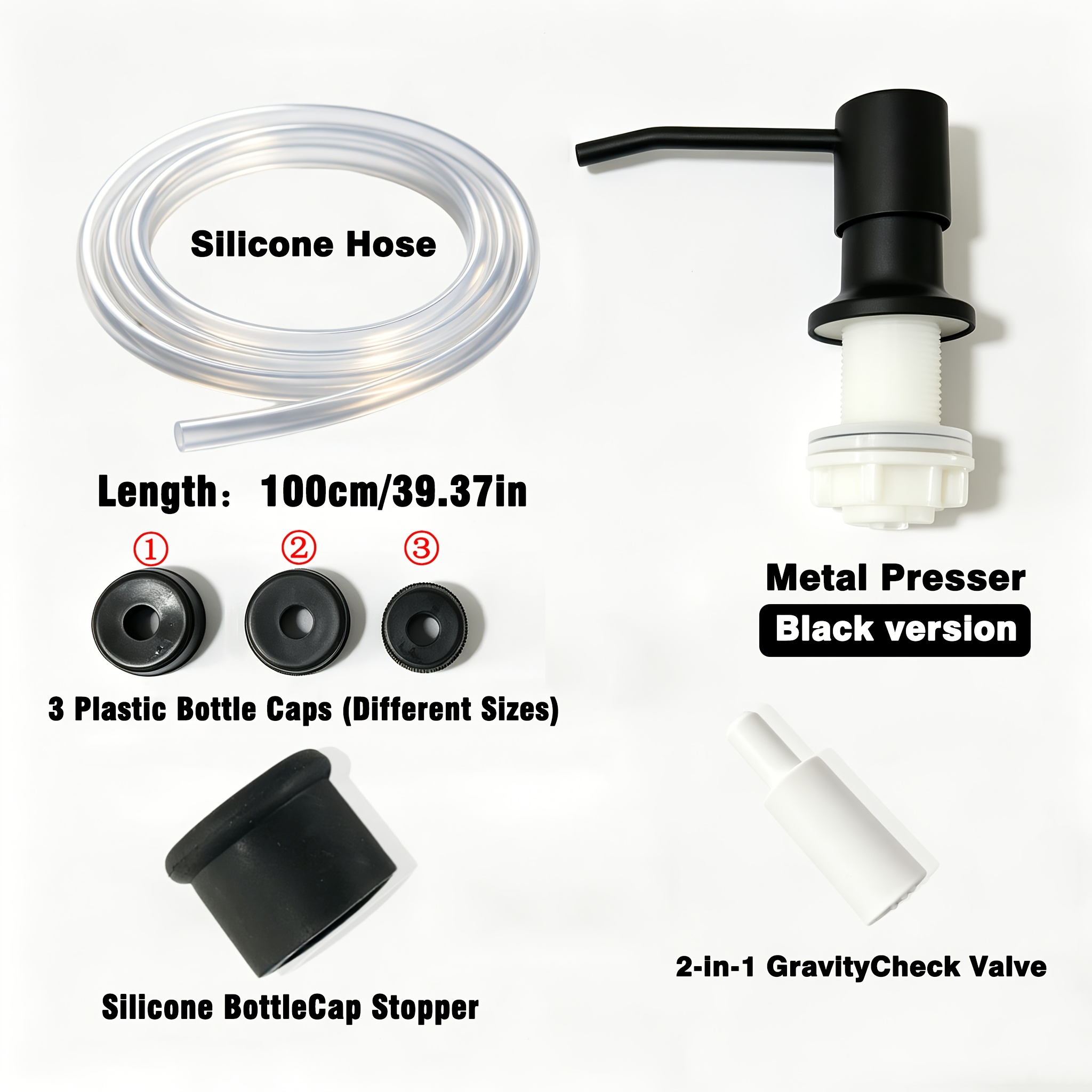 TEMU 1 Set di Dispenser di Liquido per Lavello da Cucina, Tubo di Estensione per per con Testa a Pressione, Testa a Pressione in Metallo, Accessori