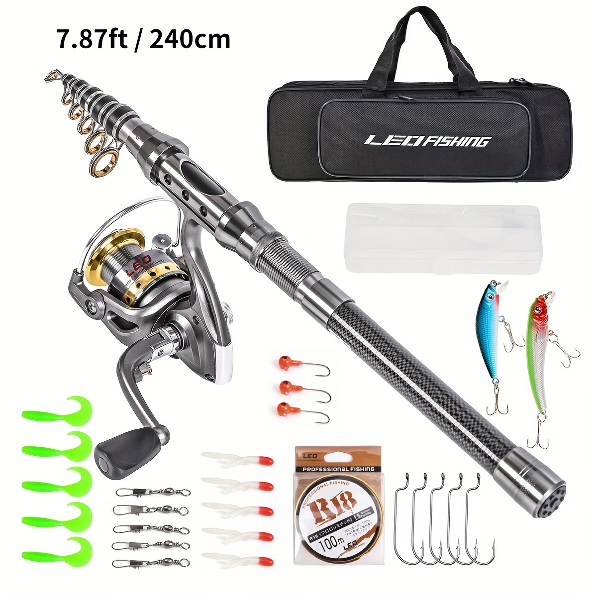 Fishing Rod Kit Carbon Fiber Reel Combo Pole And Telescopic