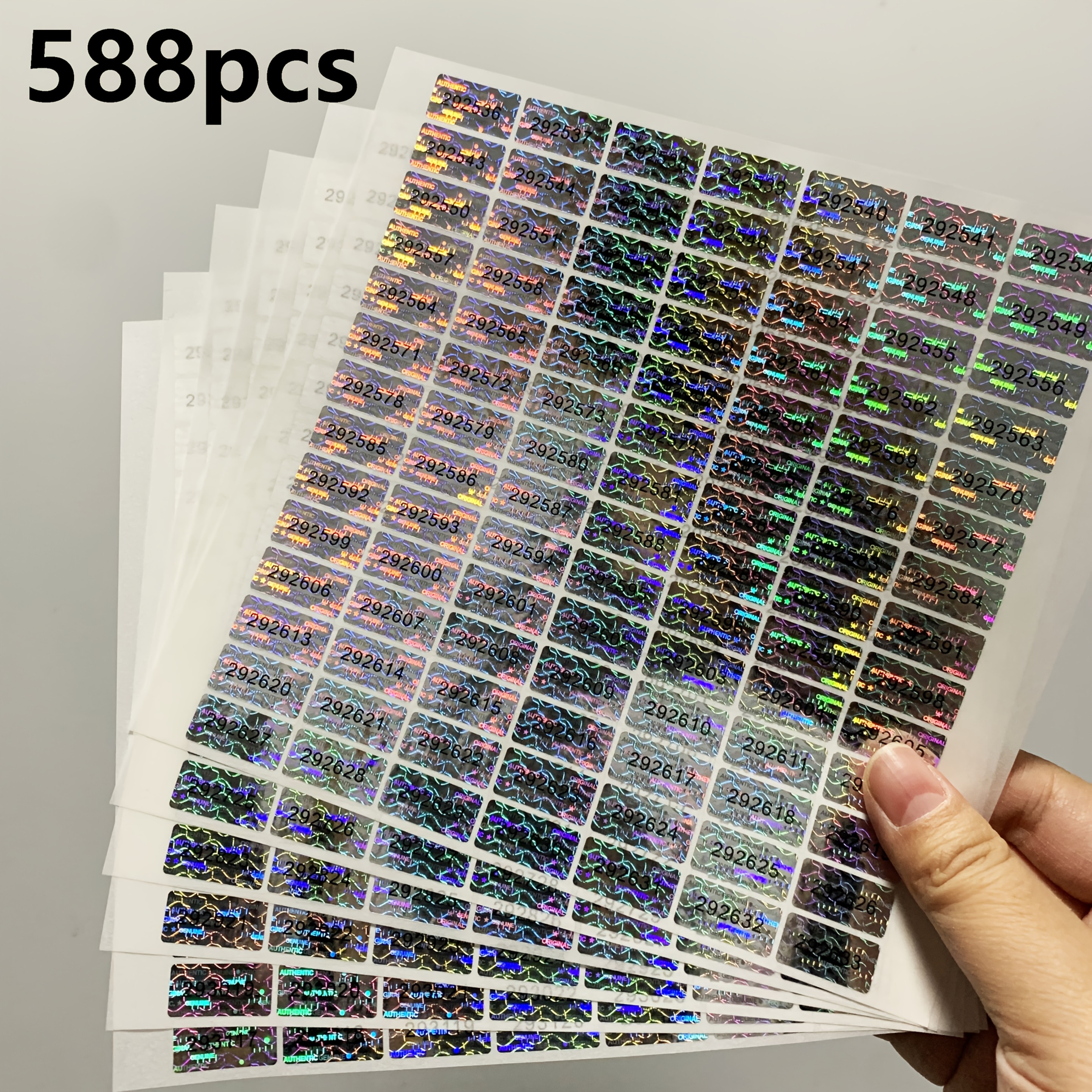 Image of 273pcs/588pcs Tamper Hologram Seals With Unique Serial Numbers, Authentic Original Genuine Labels, Self-adhesive Pet, Rectangle, Gloss End, English Text, Single Use, 20x10mm