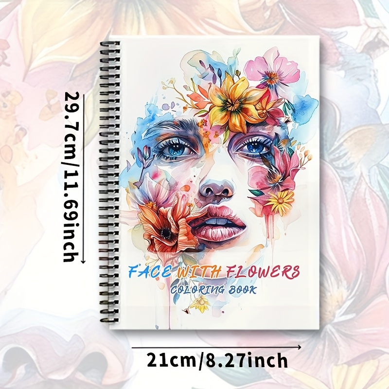 Image of Adult Coloring Book, 20 Pages Thick Coloring Pages, Floral Face Illustrations, Relaxing And Stress- , Birthday And New Year Holiday Party Gift For Couples, , Colleagues