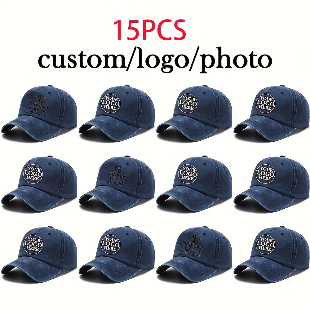 Custom 15pcs Adjustable Baseball Caps, Lightweight and Breathable