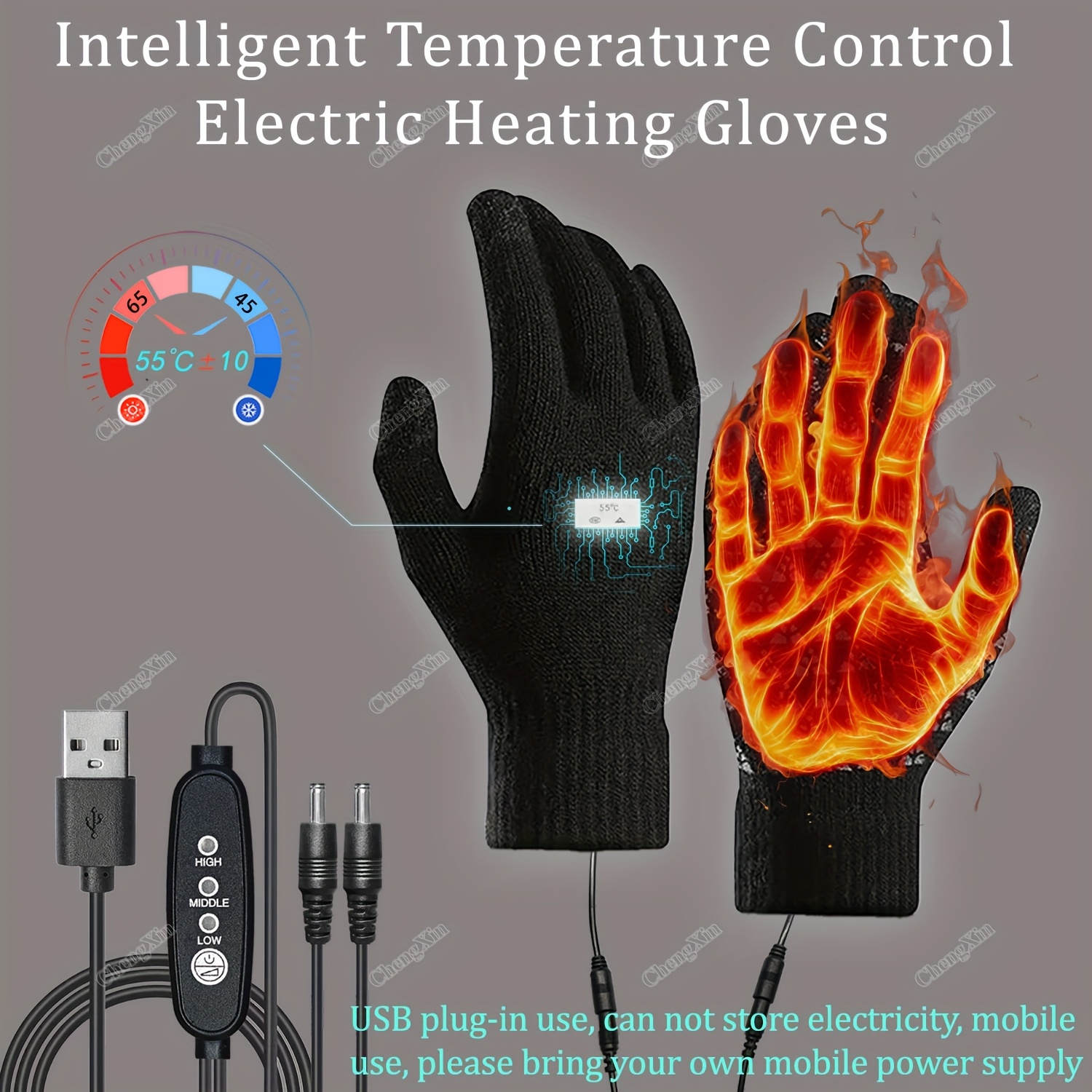 

Gants Chauffants Électriques Alimentés par USB avec Intelligent de la Température – 3 Réglages de Chaleur Ajustables, Compatible avec les Écrans , Polyester Lavable à pour une Chaleur Hivernale Ultime