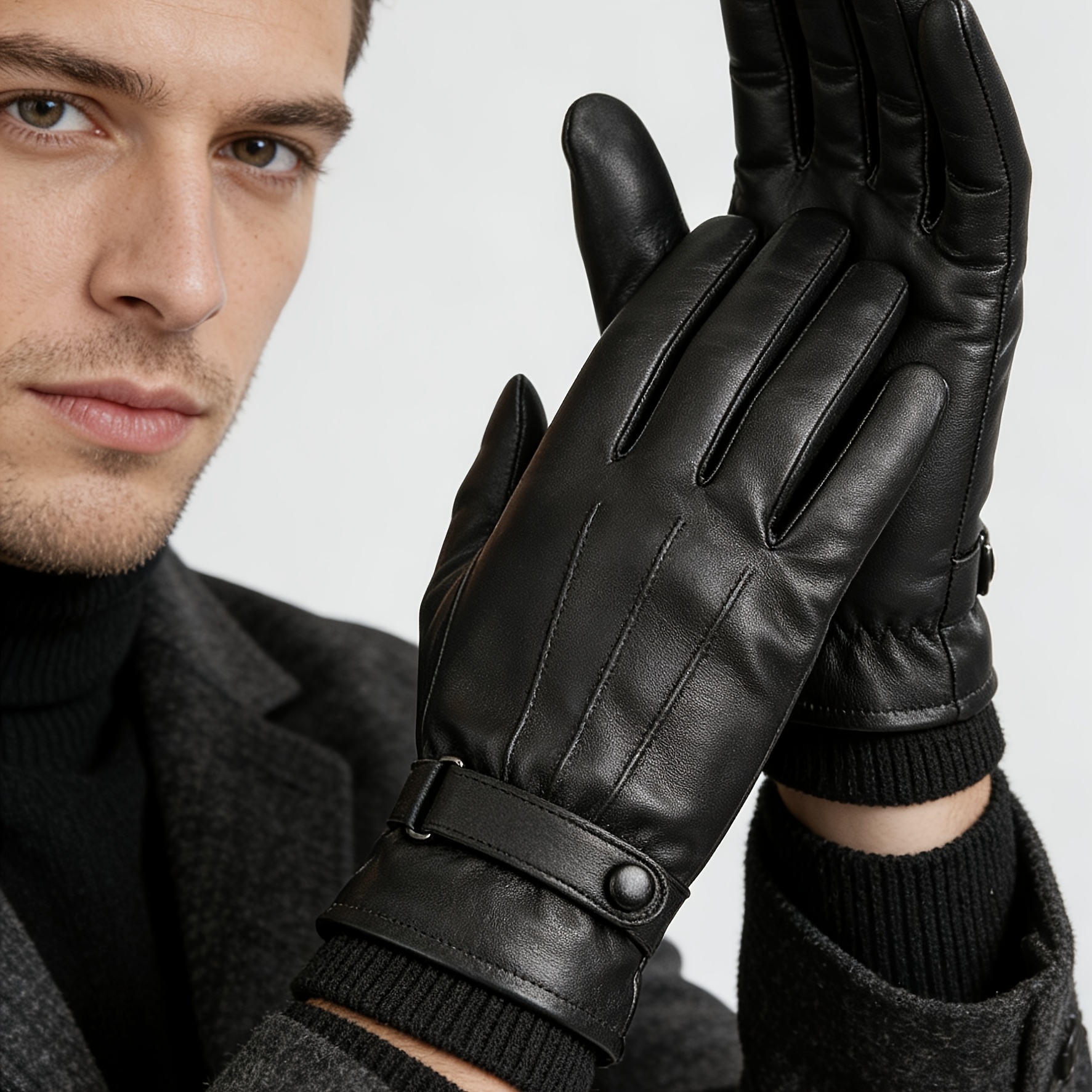 E-shop Herren Herbst Winter Echtleder Vollfinger Handschuhe, Hochwertiges Schaffell, Warmes Futter, Touchscreen-Design, Geeignet für