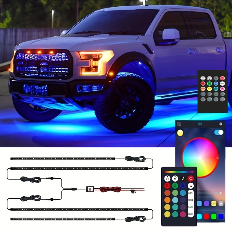 TEMU 4pcs Led Golf Cart Underbody Light Decoration Neon Light Kit, With Application Software And Remote Control For , Multiple Music , Suitable For ,
