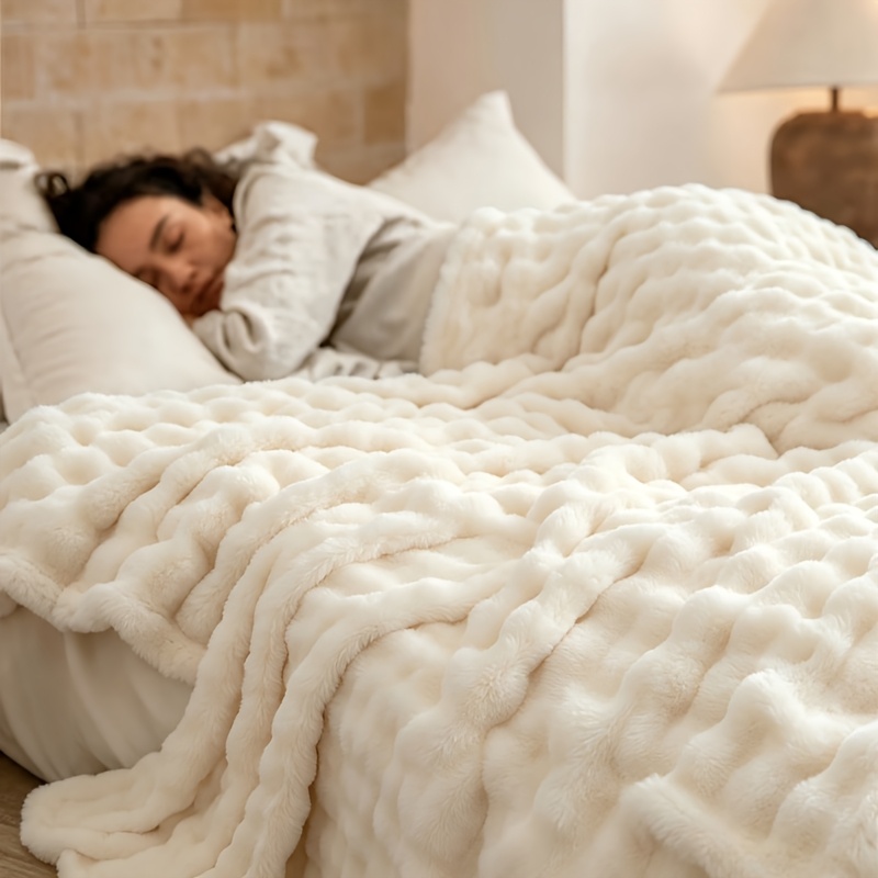 TEMU Rabbit Plush White Bubble Blanket