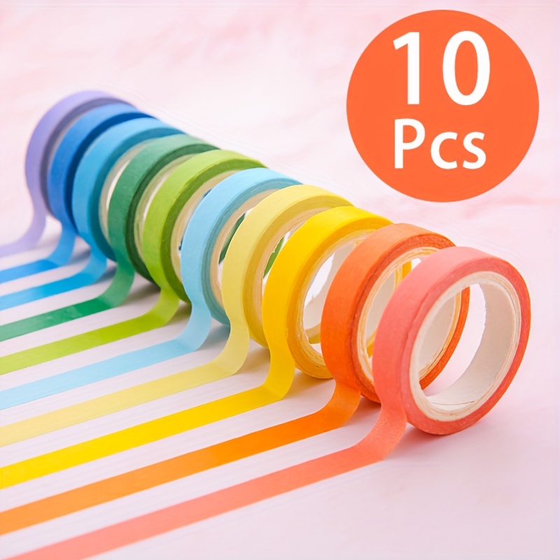 

10-pack Assorted Colors Washi Tape Set, 0.7cm X 5m Each, Candy-colored Adhesive Paper Tapes, Basic Tape For Scrapbooking, Journaling, Diy Crafts, And Decorations