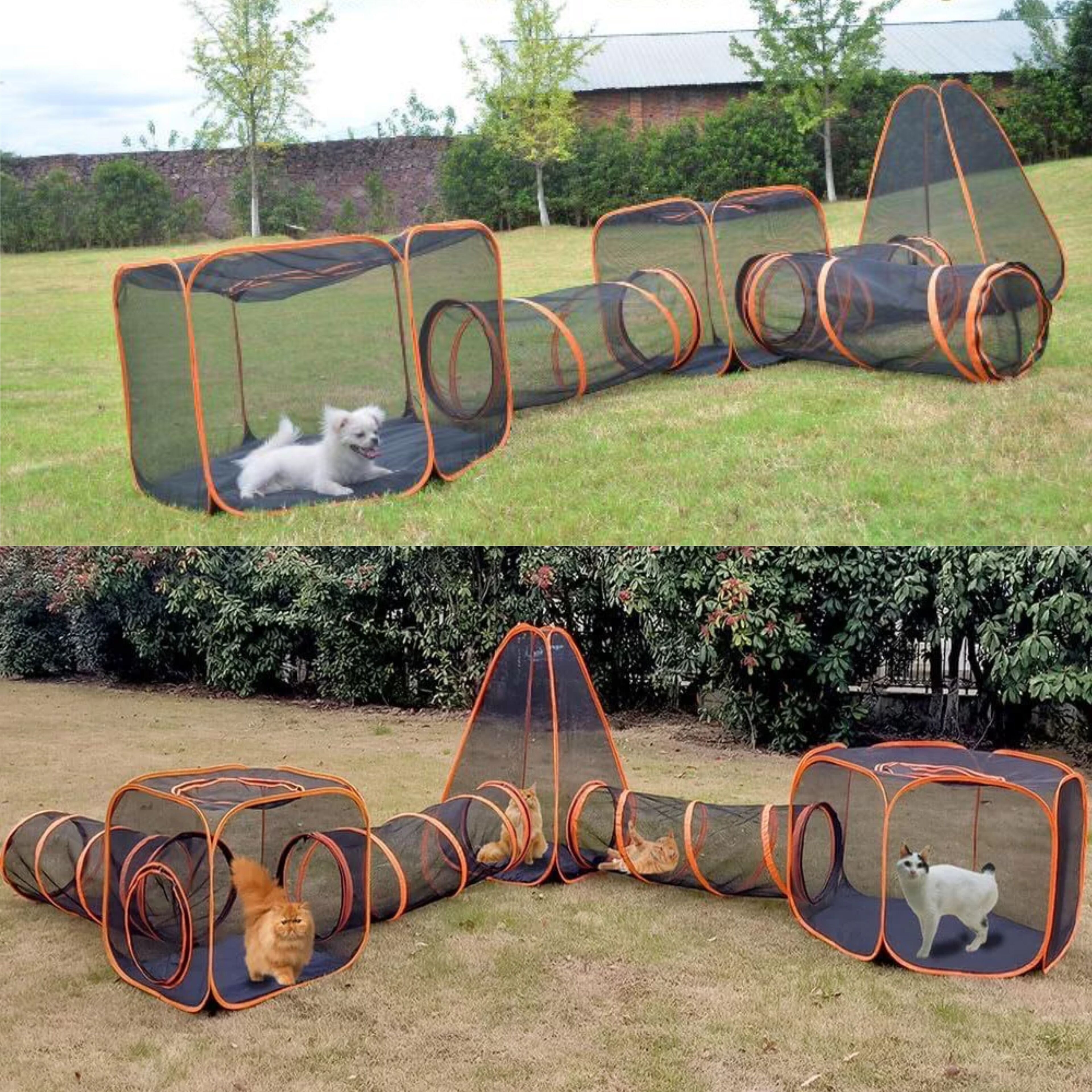 Image of Outdoor 6in 1 Pet Enclosures Portable Playpen Pop Up Tunnel Tent House Small Animal Cage Fences Portable Play Combinable House