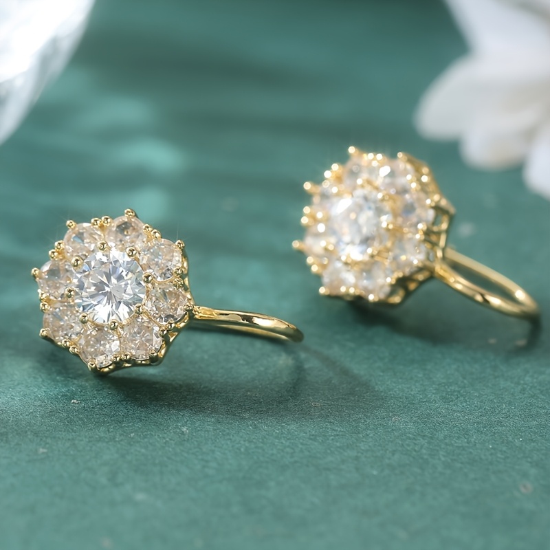 TEMU Boucles d'oreilles à fleurs en synthétique incrustée, couleur dorée rétro tendance pour femmes, bijoux créatifs et personnels pour fête