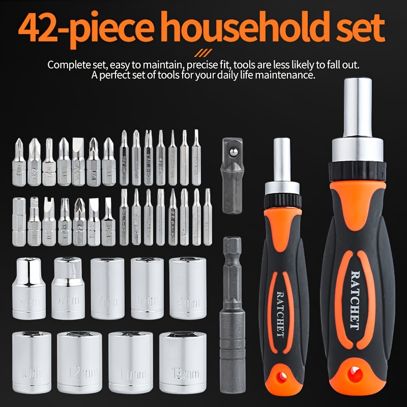 ratchet screwdriver set 42 in 1 with magnetic two handles convertible   for electronics bicycles   repair     hexagon phillips bits high end   Product details 2