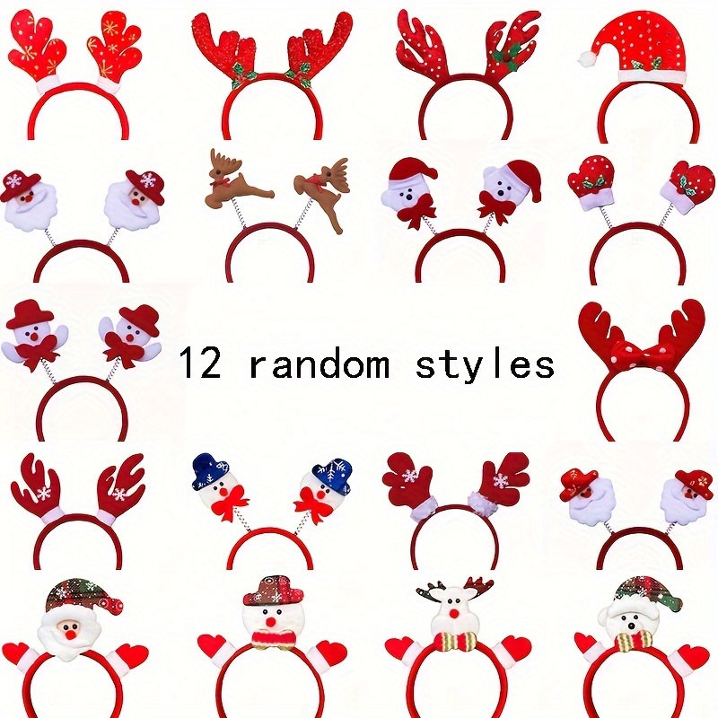 TEMU 12pcs Christmas Party Photo Booth Props Kit - Reindeer Antlers, Santa Hat & Snowman Designs | No-feather Holiday Headbands For Celebrations, Christmas & Halloween