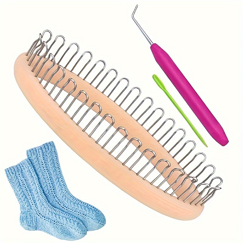 

Kit de machine à tricoter DIY avec à tisser, crochet et outils à tricoter - Ensemble de fils à tricoter pour chapeaux, écharpes, kit de petit à tisser créatif avec crochets (beige)