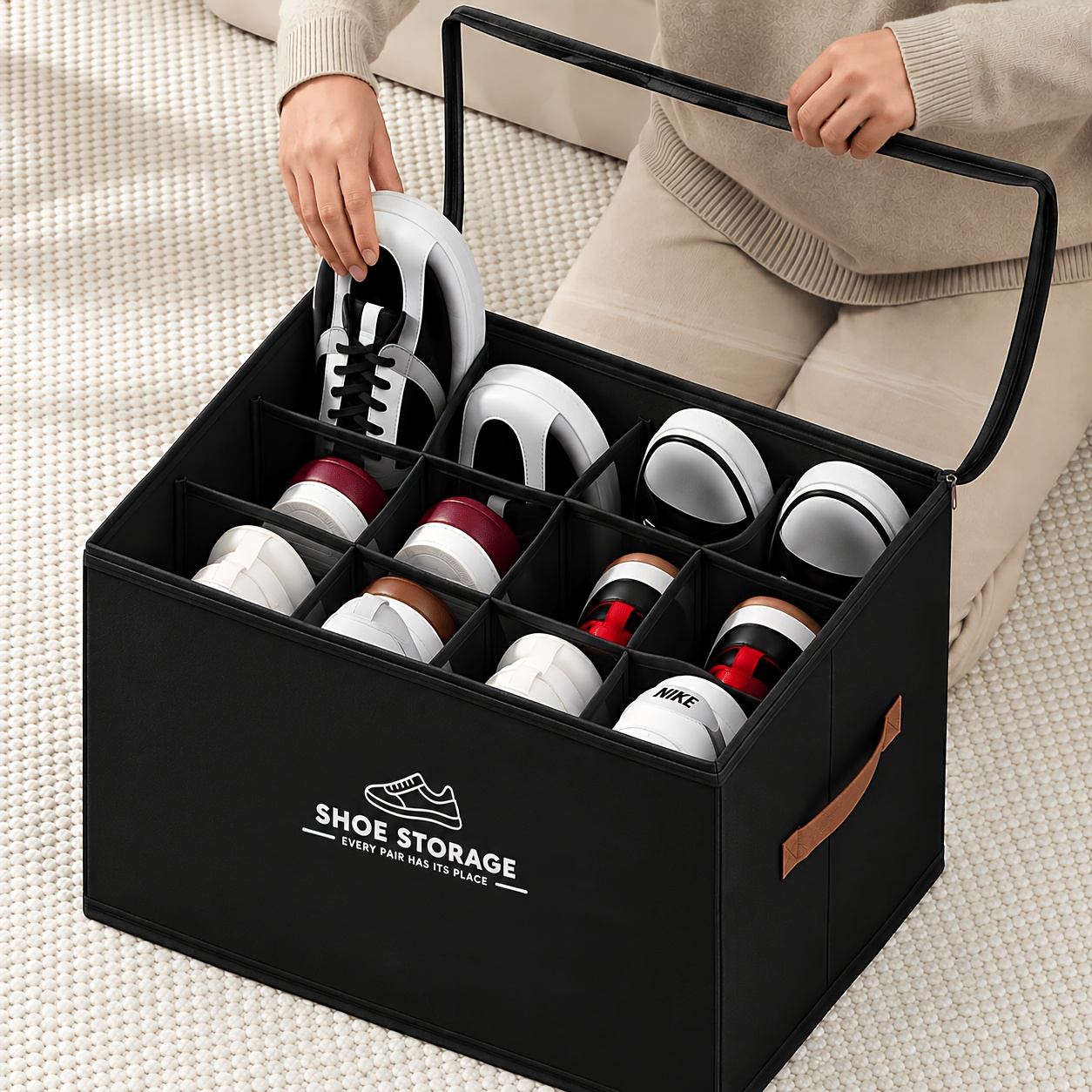 TEMU Boîte de Rangement Pliable pour Chaussures sous le Lit, Grand Organisateur de Rangement avec Fenêtre Transparente, Contenant Robuste en Tissu