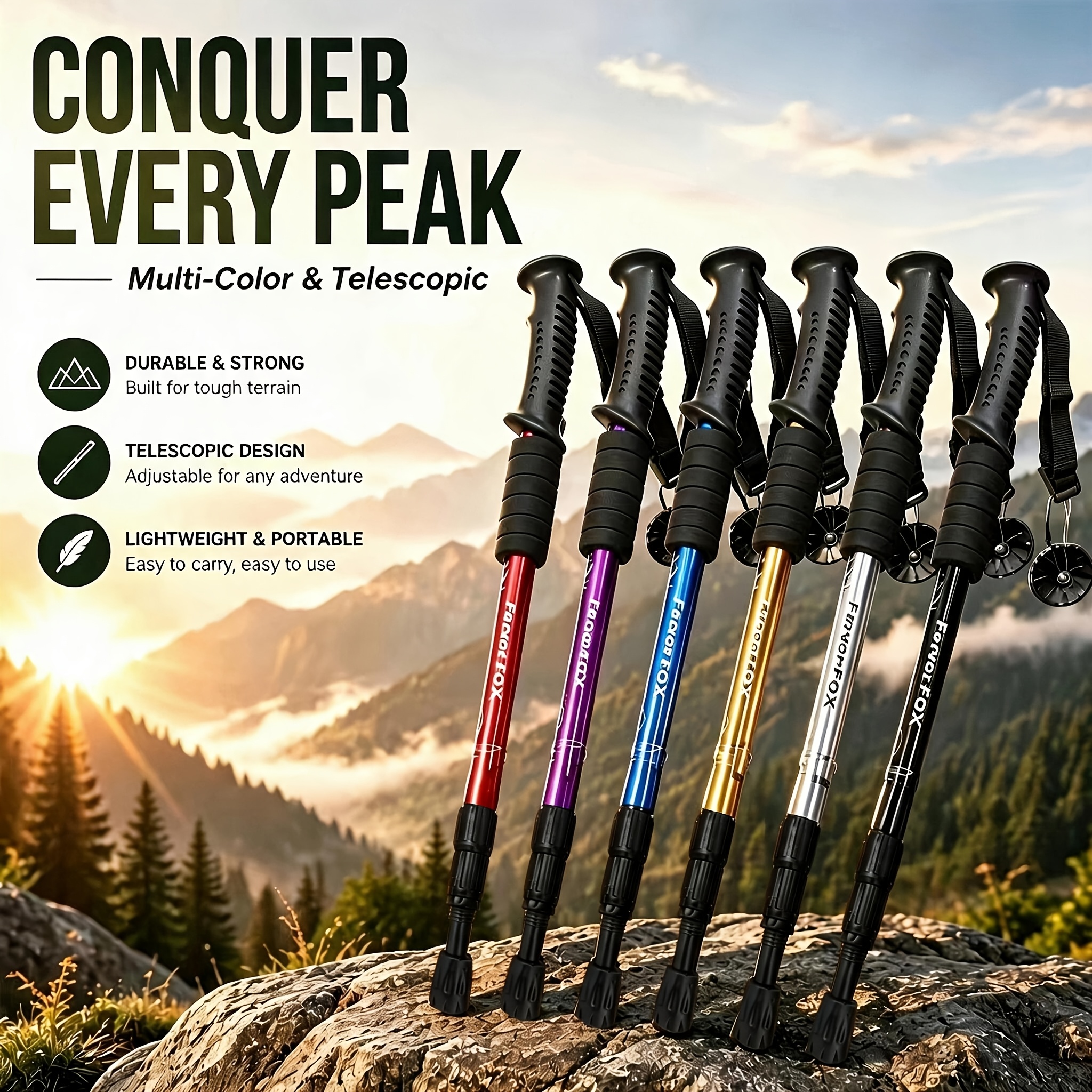 TEMU Bâtons de trekking unisexes réglables - Poignée antidérapante, essentiels pour l'alpinisme et la randonnée - Convient à toutes les tailles