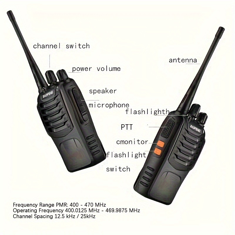 * BF-888S Two Way Radio - Portable Walkie Talkie With Bulit In LED  Flashlight And Headphones For Outdoor Adventures