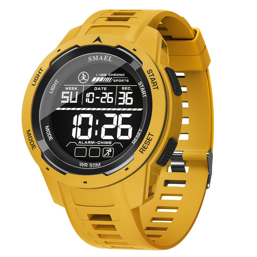 Fashionable Electronic Watch Sports Style LED Luminous Outdoor Sports Watch 5ATM Plastic Case TPU Strap with Alarm Timer Suitable for and Outdoor Camping Mountaineering Swimming