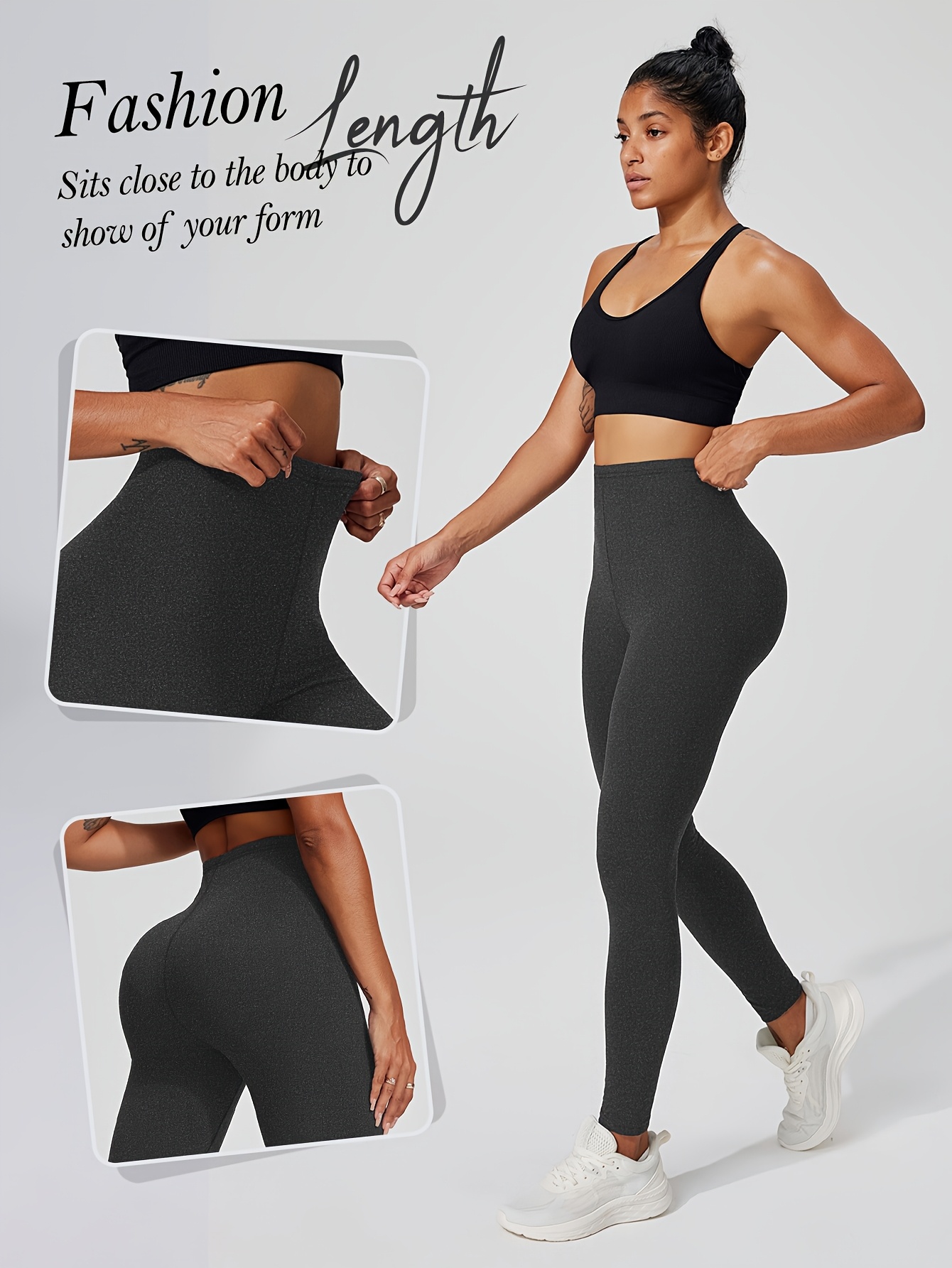 Women's High Elasticity Activewear Full-Length Leggings, Solid Color, Soft Knitted Fabric, Women Fitness Apparel Suitable For Autumn