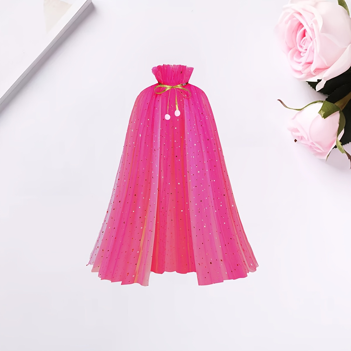 TEMU Cape de Princesse Glacée à Motif Étoiles, Rose, Accessoire de Cosplay Anime Cartoon, Costume pour Fête d'Anniversaire ou Bal