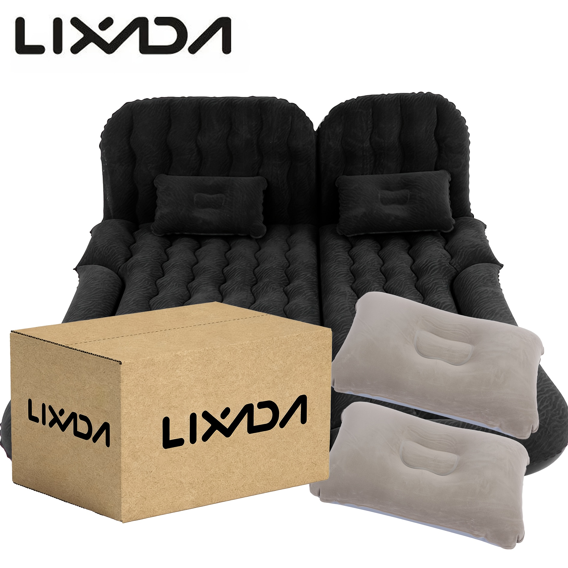 Lixada Multifunction Inflatable Travel Mattress | Pvc Flocking Soft Sleeping Rest Cushion For Car And Suv, Self-inflating, Rectangle Shape, 2-person Capacity, Includes Stuff Sack