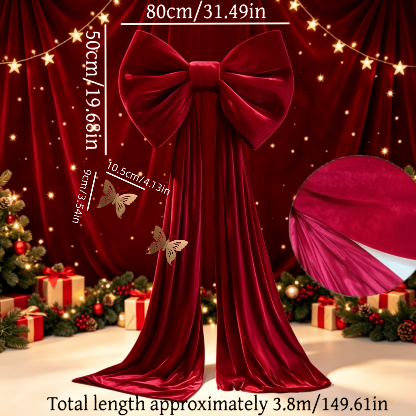 TEMU Gorgeous Oversized Bow Party Decoration, With Flowing Ribbons And A Total Bow Train Length Of 3.8m/149.61in. Festive Decorative Accessory,