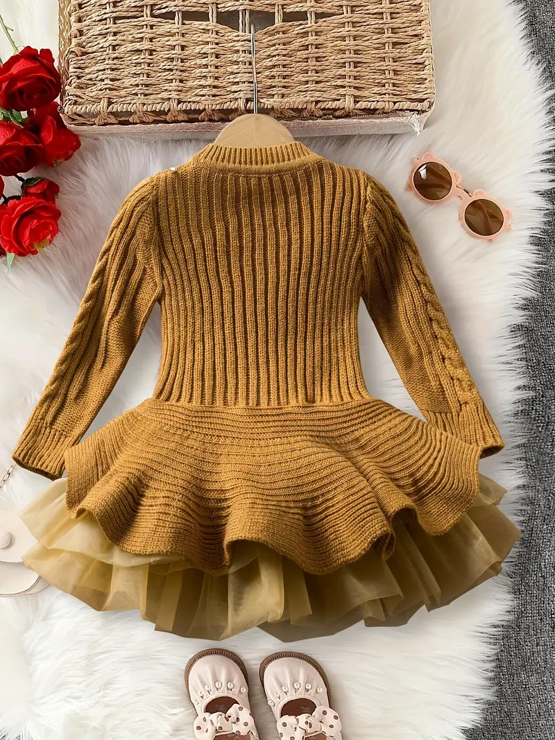 birthday sweater dress Iveyrtf Girls Long Sleeve Sweater Dress A Line Midi Dress Solid Round Neck Casual Winter Fall Spring Daily Wear Travel Holiday Birthday Party Dress(