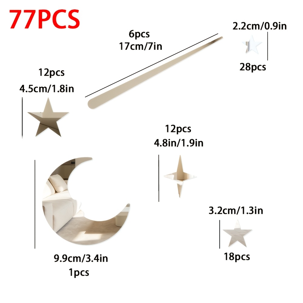 77pcs Shooting Star Acrylic Mirror Wall Stickers