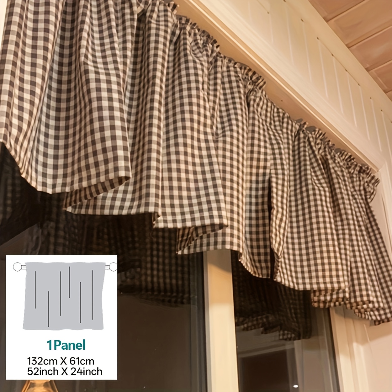 TEMU 1pc Checkered Short Curtain, Modern Minimalist Balcony Coffee Curtain, Living Room Dining Kitchen Partition Decorative Rod Pocket Half-curtain