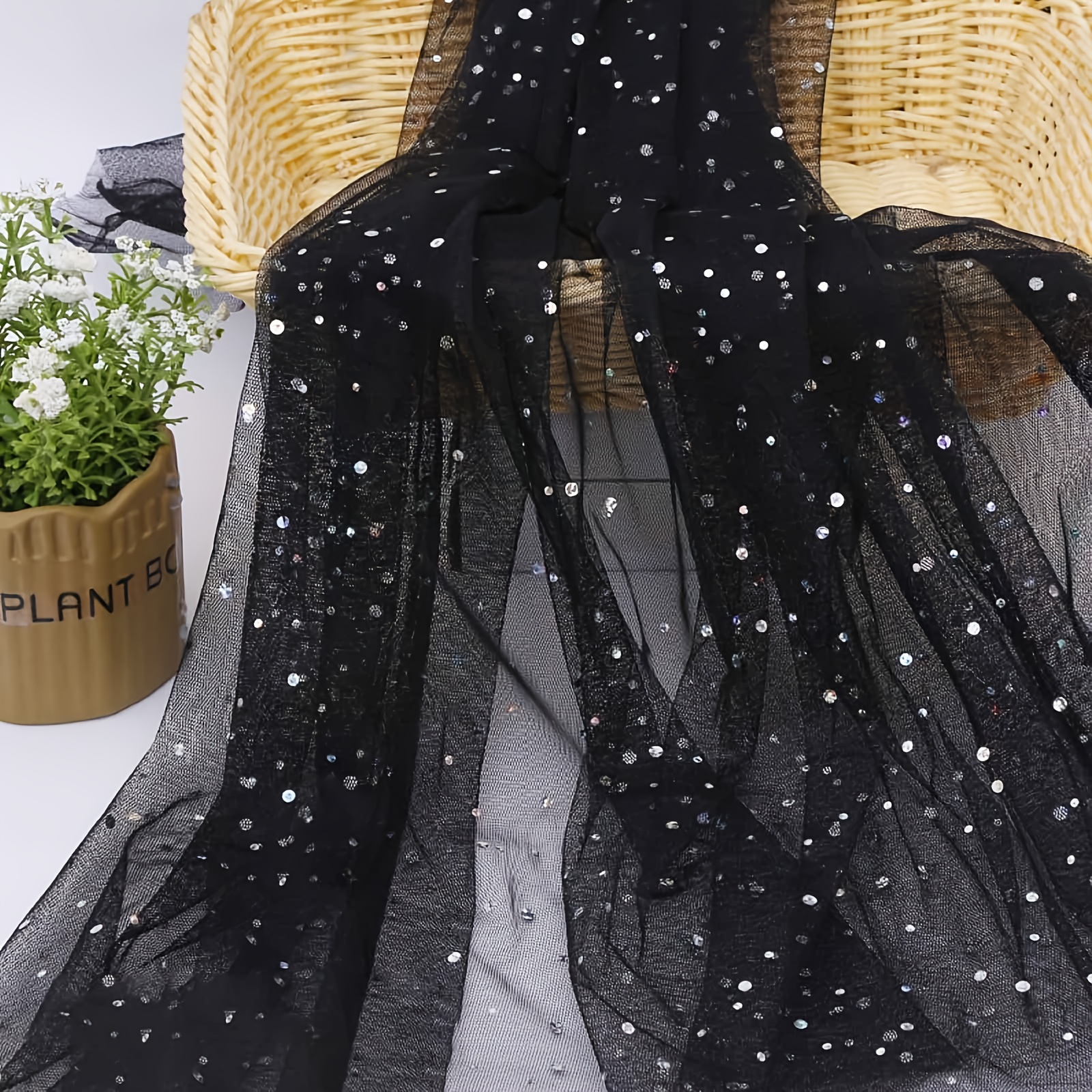 E-shop Glitzerndes Durchsichtiges Laser-Geschnittenes Tüllstoff mit Punkten & Geeignet für Tutus - Breites Blatt Glitzerndes Tüllstoff, Vorgeschnitten