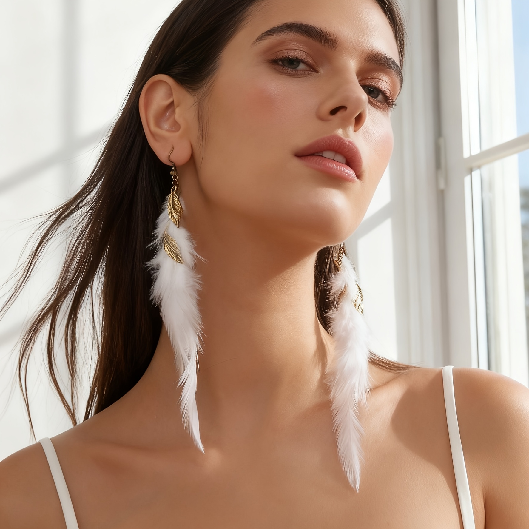 TEMU 2pcs Aretes de Plumas con Borla y Diseño de Hoja y de Agua Estilo Gótico para Mujer, Joyería Creativa de Moda, Ideales para Uso Diario y