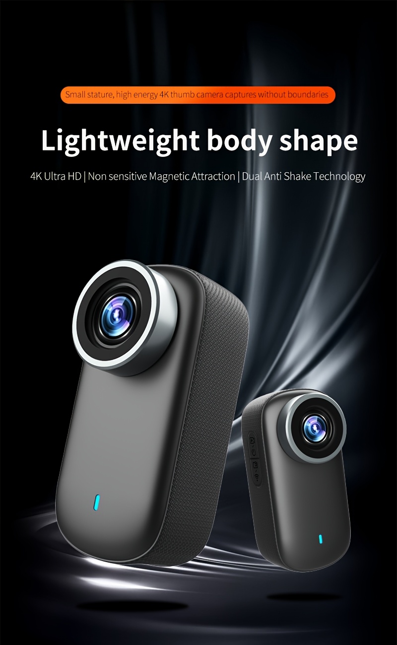 4K Ultra HD Thumb Action Mini Camera, Bike And Motorcycle Recorder, Built-In Hotspot Wifi, Wearable Action Camera, Magnetic Design, Compact And Lightweight, Easy to Install, Outdoor Travel, Sports And Pet Camera